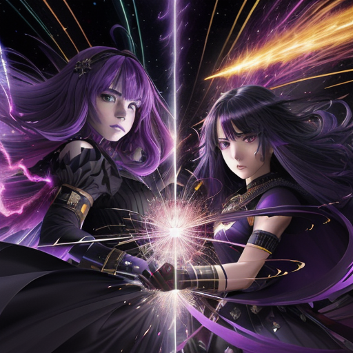 Lily and the ruler stand locked in combat, surrounded by an explosive display of swirling magic, their opposing forces colliding in a dazzling spectacle of light and darkness.